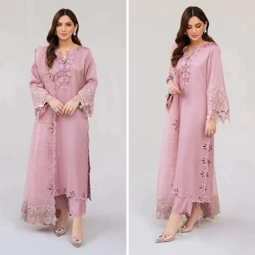 SM0022-SUMMER Lawn Unstitched 3 Piece Embroidered Dress with Embroidered Organza Duppatta