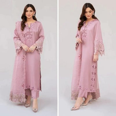 SM0022-SUMMER Lawn Unstitched 3 Piece Embroidered Dress with Embroidered Organza Duppatta