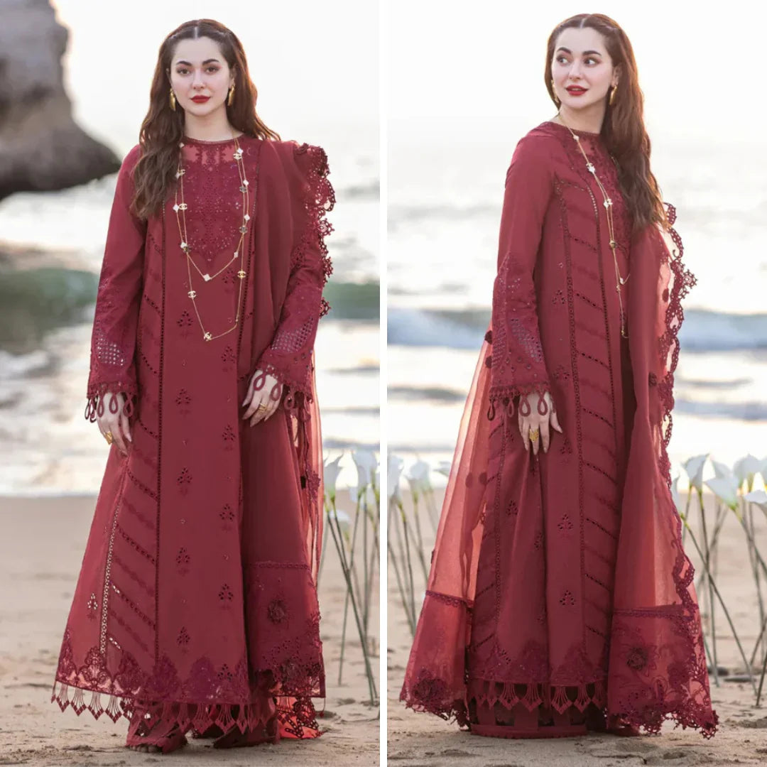 SM0042 - SUMMER Qalamkaar 3PC Unstitched Lawn Embroidered Chicken Kari