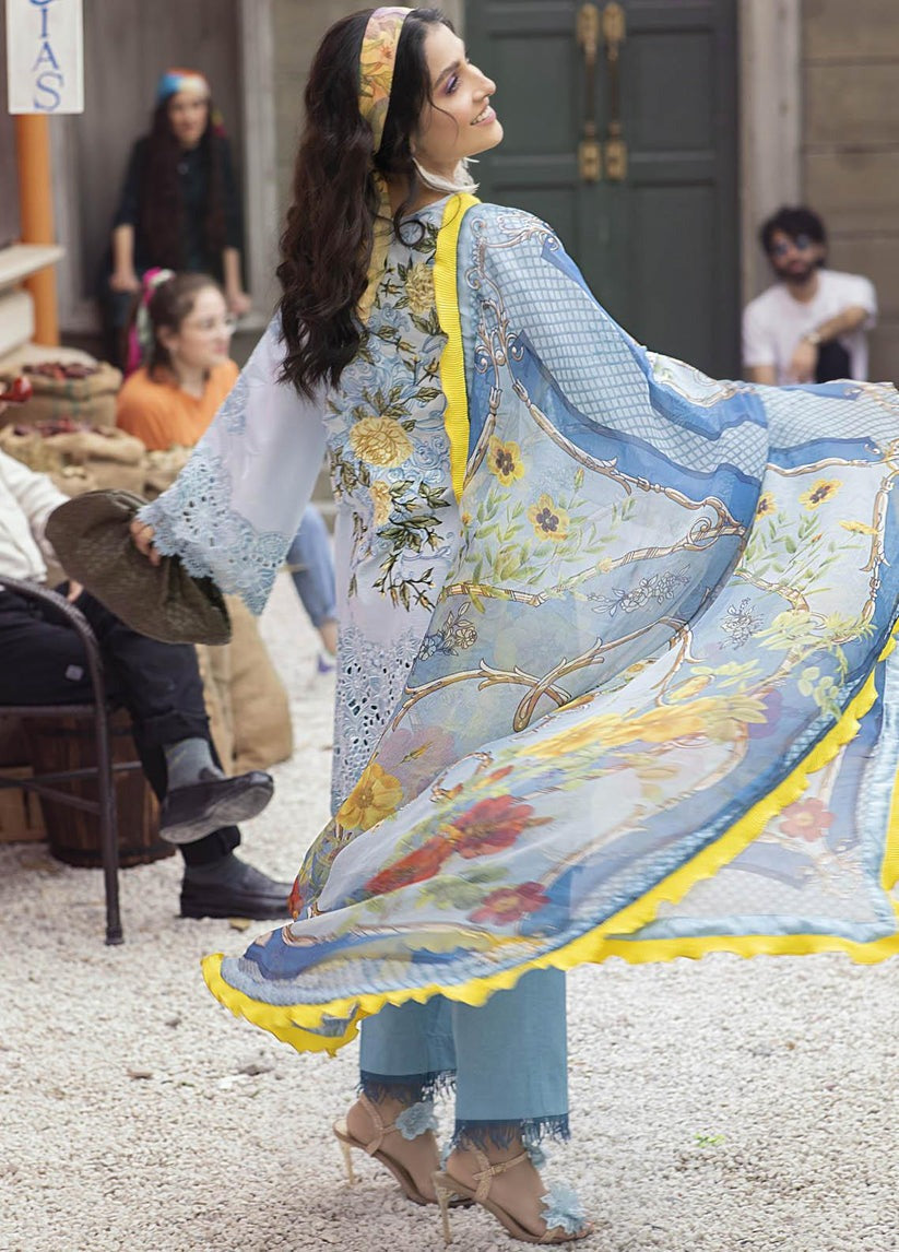 SM0030- SUMMER MUSHQ 3PC EMBROIDERED LAWN SUIT WITH PRINTED SILK DUPATTA