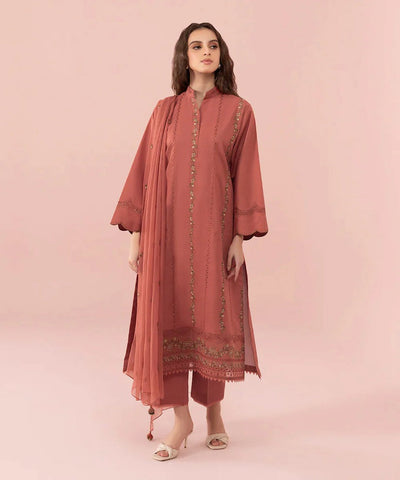 SM0018-SUMMER 3PC Lawn Embroidered Shirt With Chiffon Embroidered Dupatta