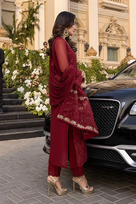 SM0033-SUMMER 3 Piece Unstitched Heavy Embroidered Summer  Lawn Suit With Heavy Embroidered Chiffon Dupatta