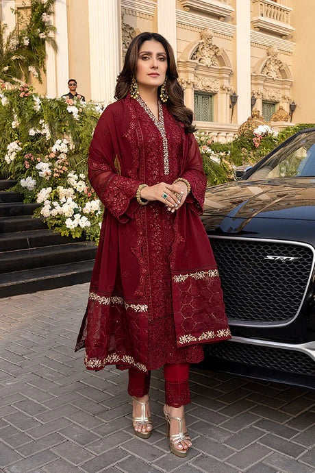 SM0033-SUMMER 3 Piece Unstitched Heavy Embroidered Summer  Lawn Suit With Heavy Embroidered Chiffon Dupatta