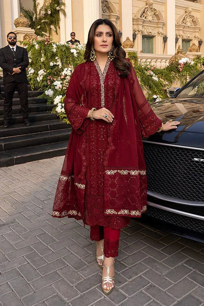 SM0033-SUMMER 3 Piece Unstitched Heavy Embroidered Summer  Lawn Suit With Heavy Embroidered Chiffon Dupatta