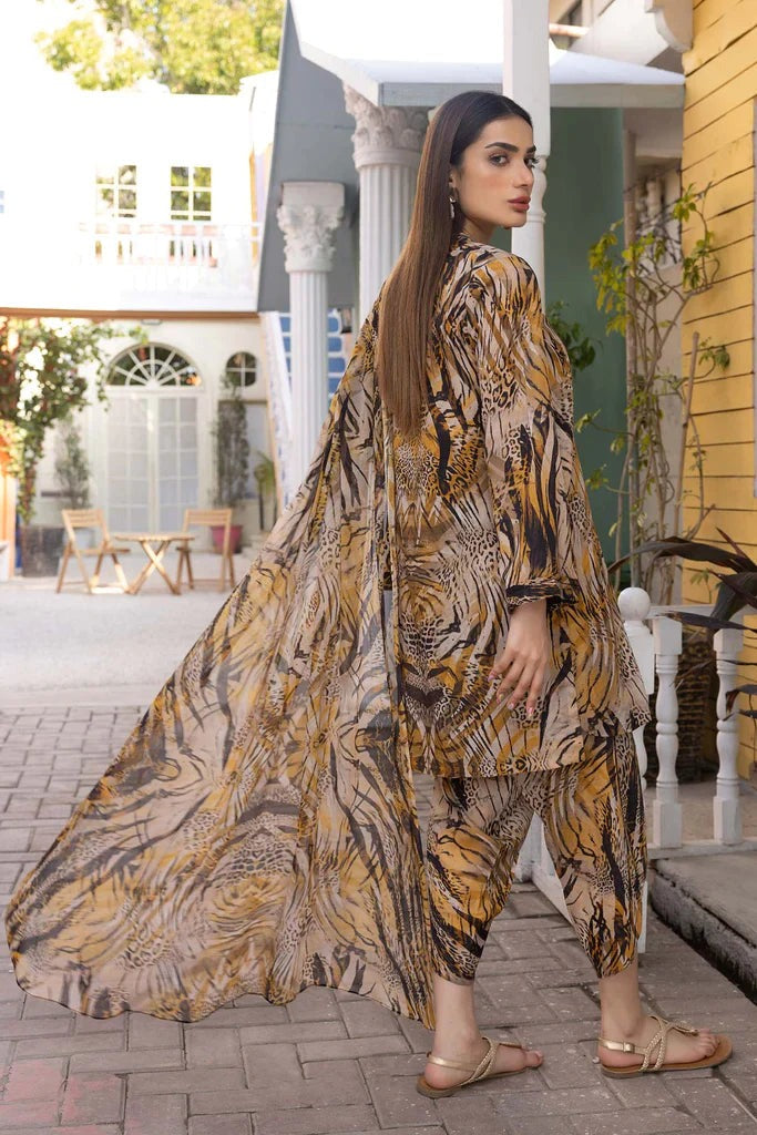 SM0031-3Pc Digital Printed Summer Lawn Shirt With Printed Lawn Trouser and Chiffon Dupatta