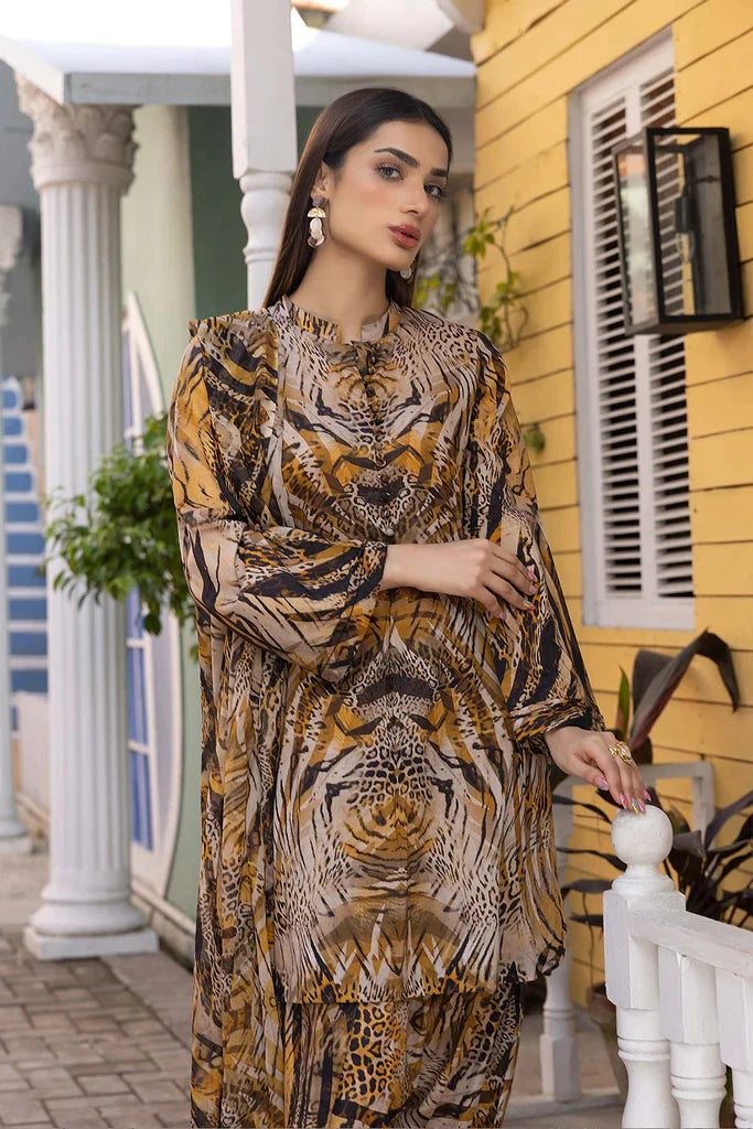 SM0031-3Pc Digital Printed Summer Lawn Shirt With Printed Lawn Trouser and Chiffon Dupatta