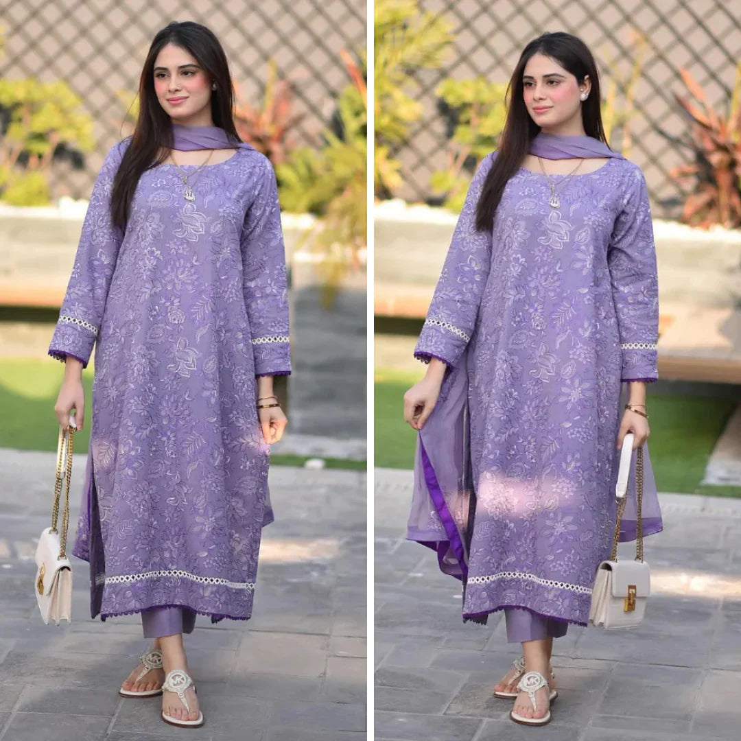 SM0044 - SUMMER COLLECTION Breeze 3PC Lawn Embroidered Suit