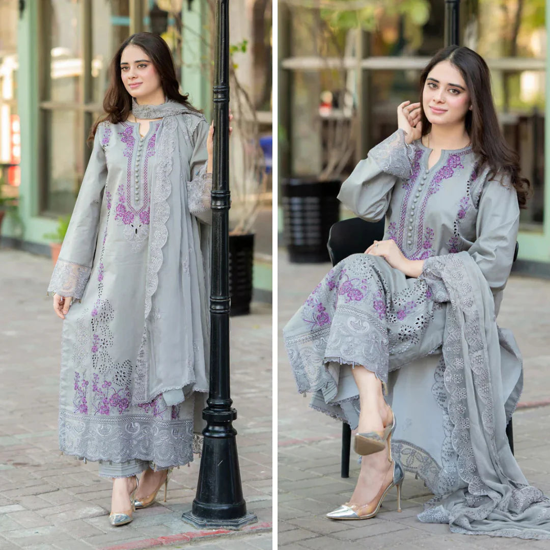 SM0039 -SUMMER  Mushq - 3PC Lawn ChickenKari Embroidered Suit