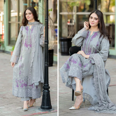 SM0039 -SUMMER  Mushq - 3PC Lawn ChickenKari Embroidered Suit